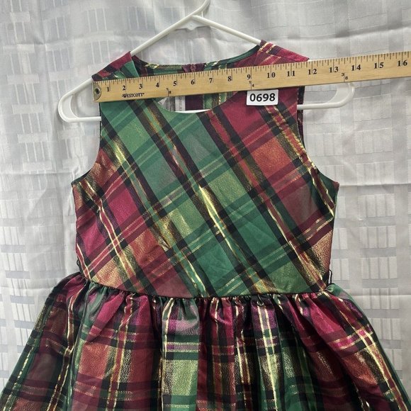 Bonnie Jean Girls Gold/Green/Red Metallic Plaid Dress Size 14 - Picture 5 of 13
